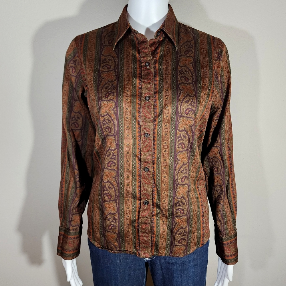 (EUC) LAUREN RALPH LAUREN Petite Paisley Long Sleeve Button Down Shirt